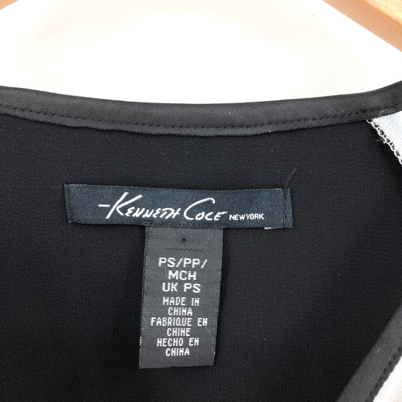 Kenneth Cole Blouse Top Womens Petite Small White Chiffon Drawstring V Neck - Picture 9 of 15